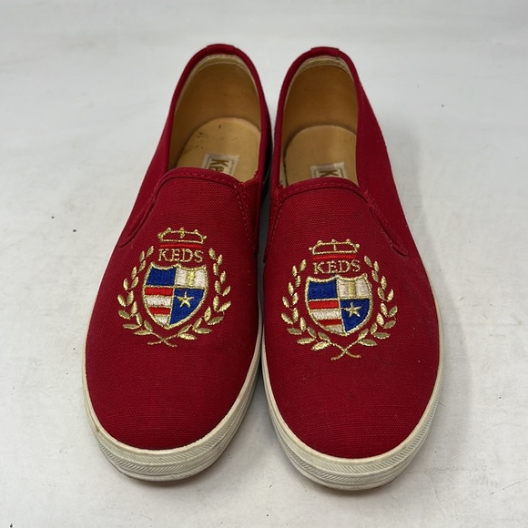 Keds Shoes Vintage Keds Red Embroidered Crest Slip On Shoes Size